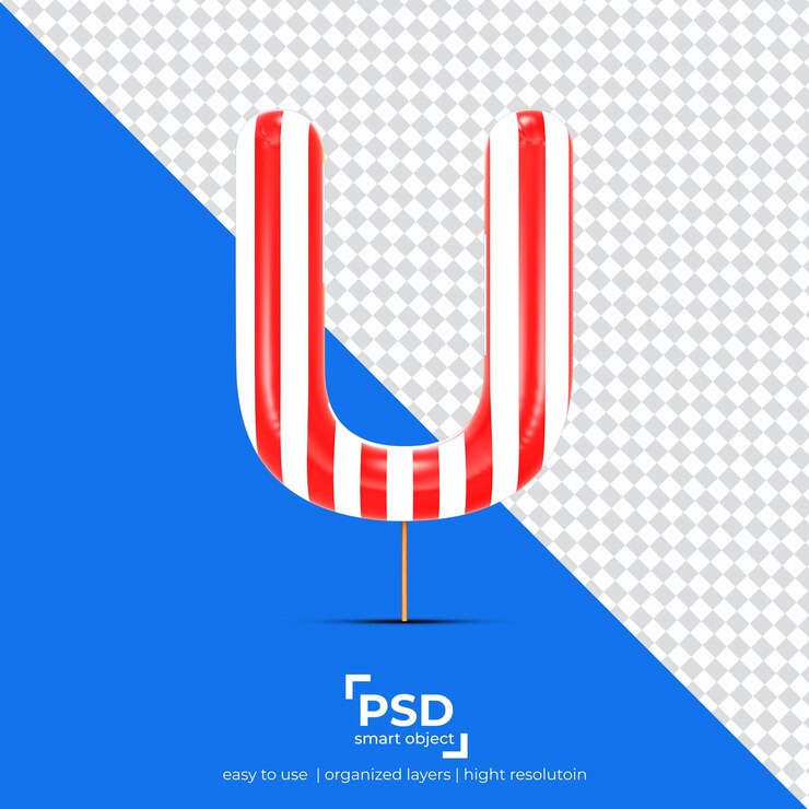 PSD letra u candy mejor fuente 3d hecha de forma realista sobre fondo aislado