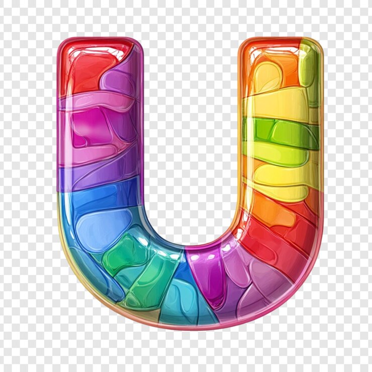 PSD letra u colorida desenho de arco-íris vibrante arte alfabética