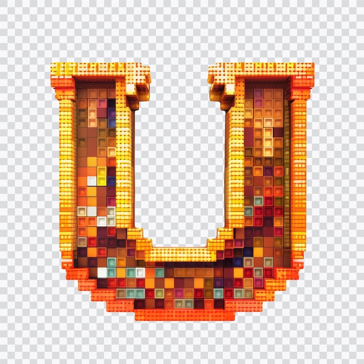PSD letra u fuente pixel digital fuente voxel fuente pixel art de 8 bits fondo blanco aislado