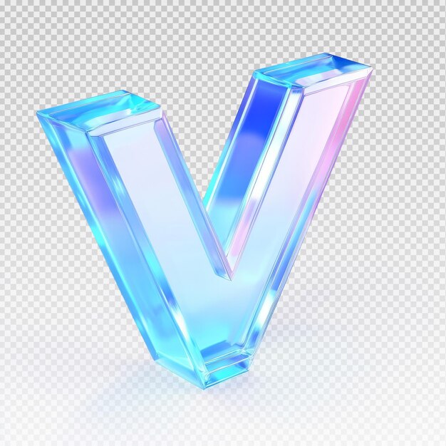 Letra V tridimensional en material de vidrio