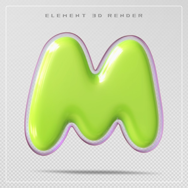 Letra verde M fuente 3d render