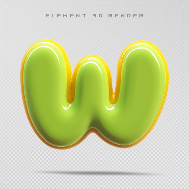 Letra verde W fuente Alfabeto 3d render