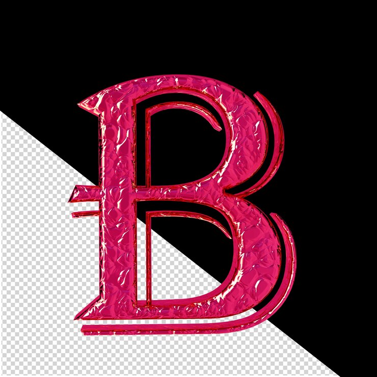 PSD letra de vista frontal de símbolo 3d rosa estriado b