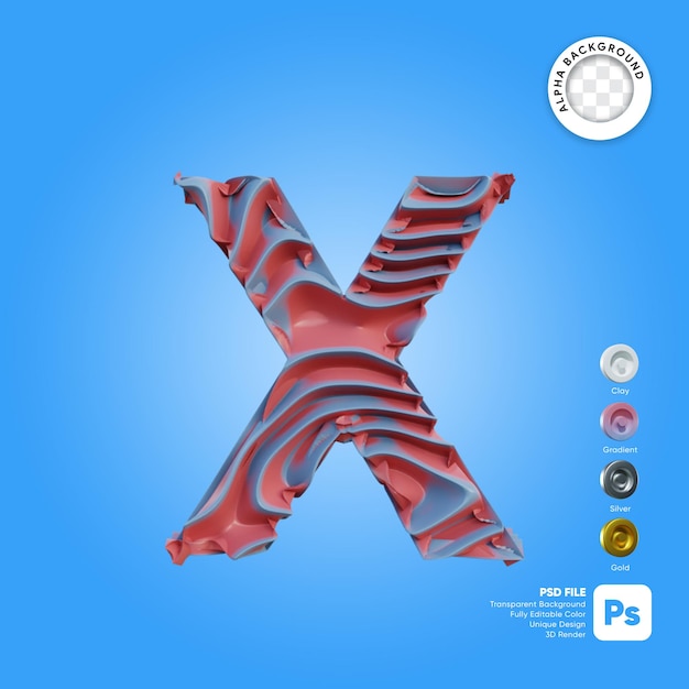 Letra X Alfabeto 3D Estilo de onda