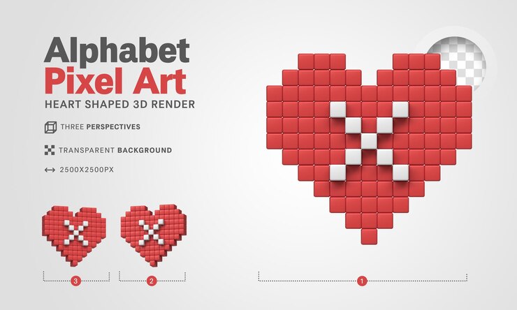 PSD letra x alfabeto pixel art 3d render fondo transparente