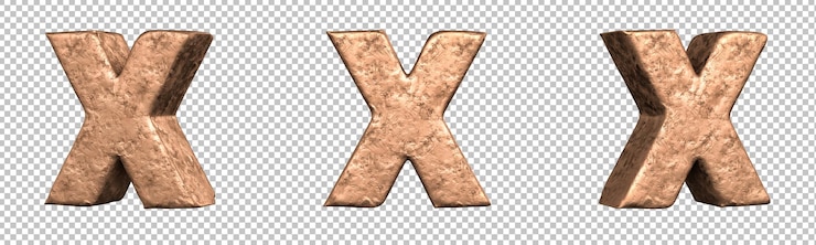 PSD letra x del conjunto de colección de alfabeto de letras de cobre. aislado. representación 3d