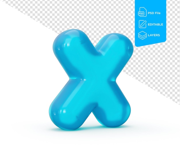 Letra x hecha de líquido de gelatina azul aguamarina Alfabeto 3d Letra minúscula Ilustración 3d
