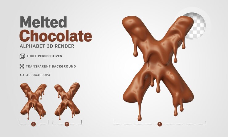 PSD letra x en render 3d de chocolate derretido para composiciones de pascua