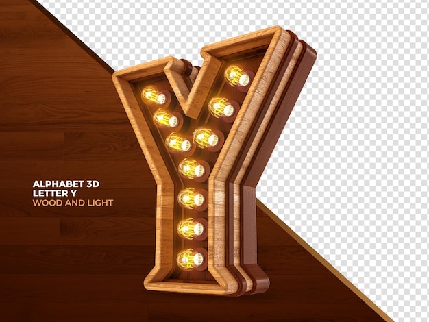Letra y 3d render madeira com luzes realistas