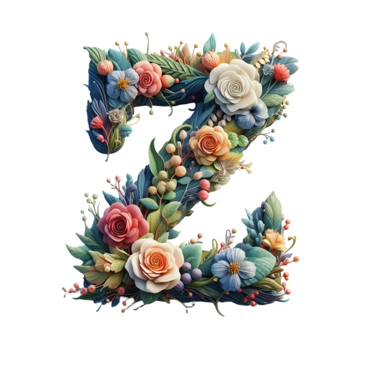 PSD una letra z hecha de flores y hojas