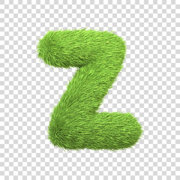 PSD letra z maiúscula em forma de grama verde exuberante isolada em um fundo branco vista lateral