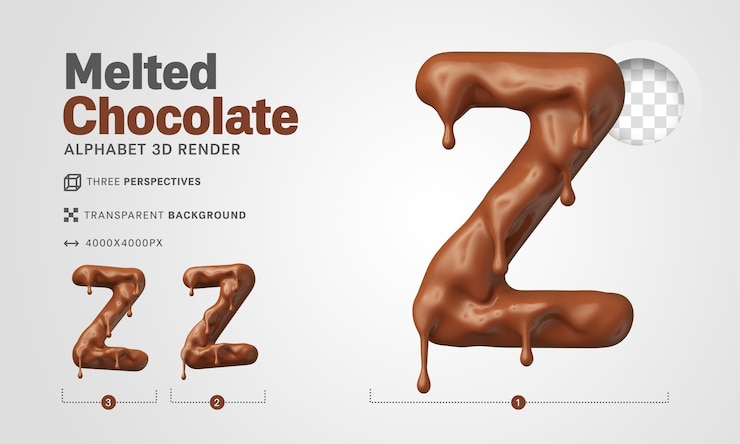 PSD letra z en render 3d de chocolate derretido para composiciones de pascua