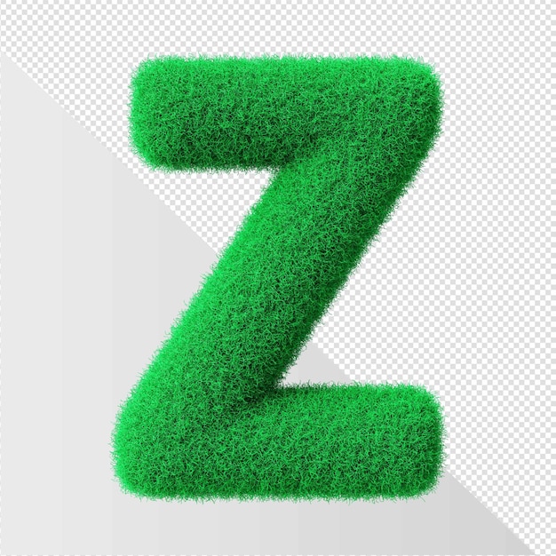 Letra z verde con hierba sobre un fondo transparente