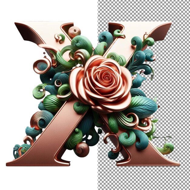 PSD letras 3d de fusão floral feitas com flores e folhas em uma tela clara