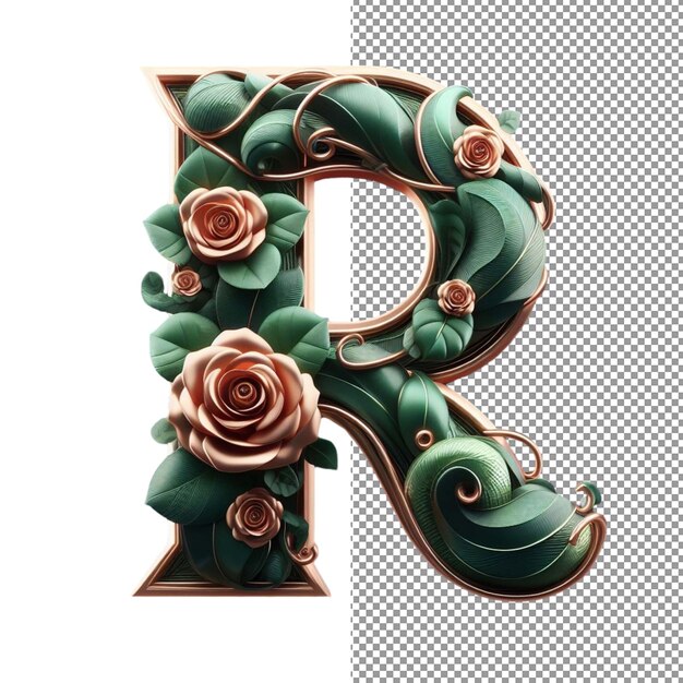 PSD letras 3d de fusão floral feitas com flores e folhas em uma tela clara