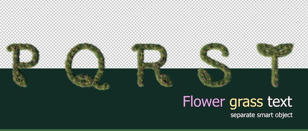 Letras del alfabeto de hierba de flor de renderizado 3D establecer P a T