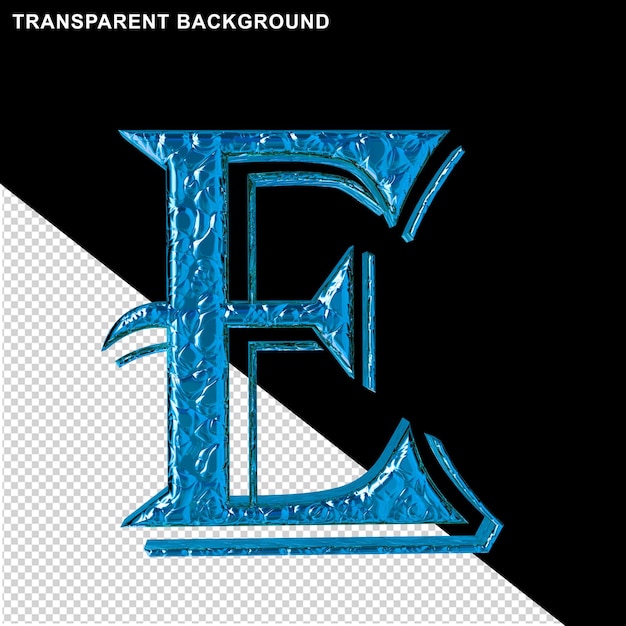Letras azules estriadas vista frontal letra e