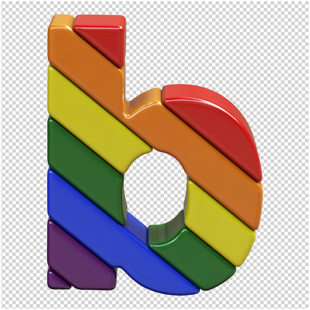 PSD letras de la bandera lgbt diagonalmente vista superior. 3d letra b