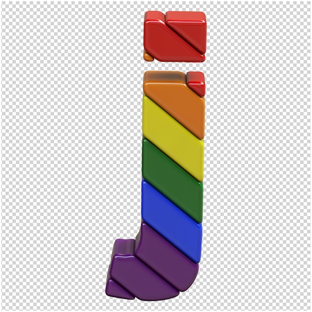Letras de la bandera LGBT diagonalmente vista superior. 3d letra j