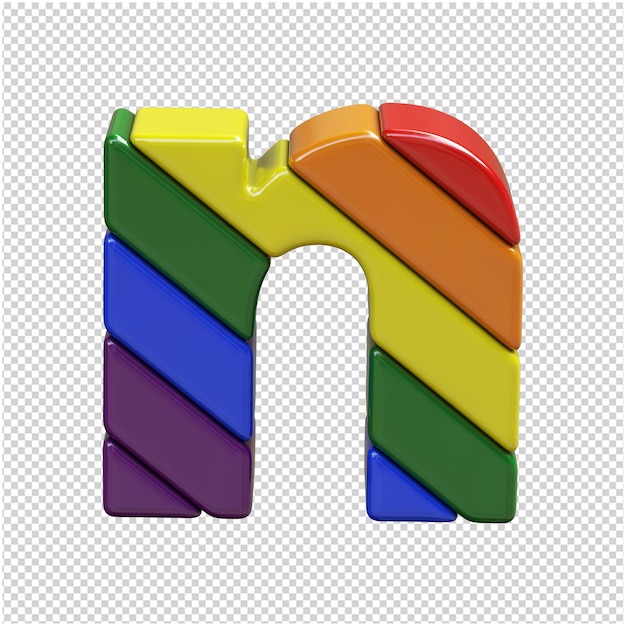 Letras de la bandera lgbt diagonalmente vista superior. 3d letra n