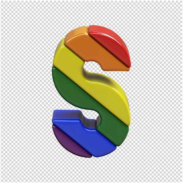 Letras de la bandera LGBT diagonalmente vista superior. 3d letra s
