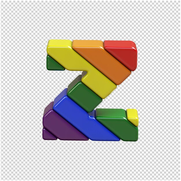 Letras de la bandera LGBT diagonalmente vista superior. 3d letra z