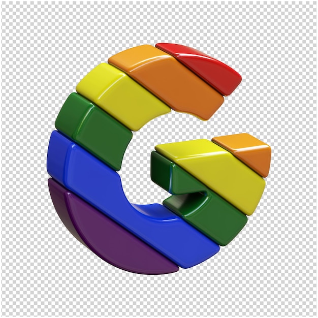 Letras de la bandera lgbt giradas hacia la derecha. 3d letra g