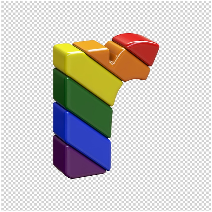 PSD letras de la bandera lgbt giradas hacia la derecha. 3d letra r