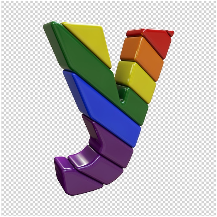 PSD letras de la bandera lgbt giradas hacia la derecha. 3d letra y