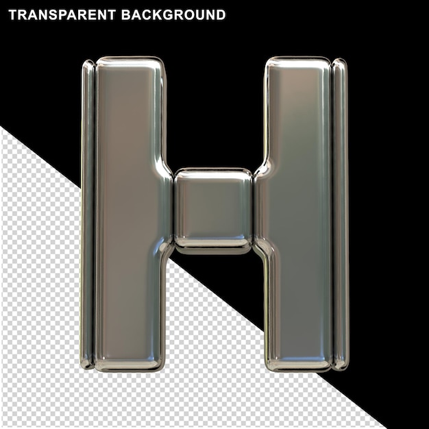 Letras de bloques plateados verticales. 3d letra h