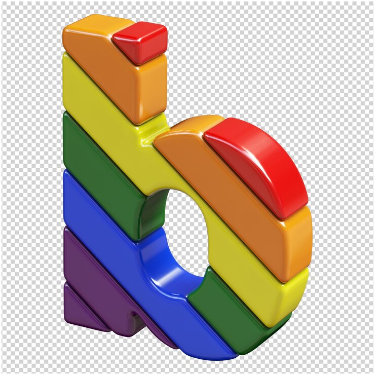 PSD las letras del color de la bandera lgbt están giradas hacia la izquierda. 3d letra b