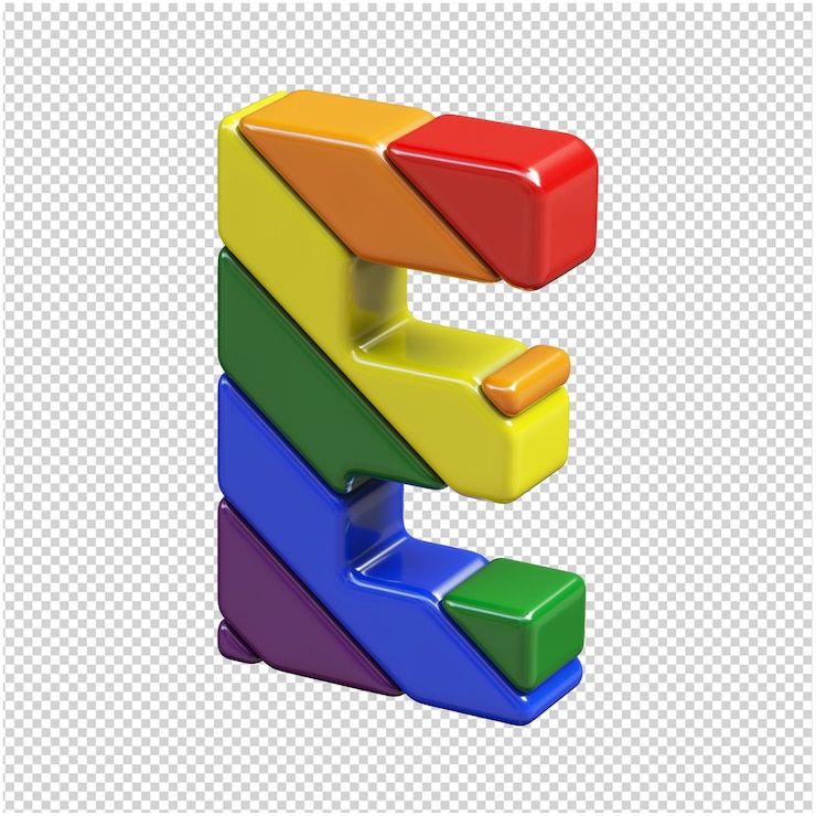 PSD las letras del color de la bandera lgbt están giradas hacia la izquierda. 3d letra e