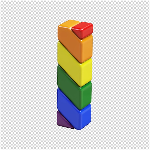 Las letras del color de la bandera LGBT están giradas hacia la izquierda. 3d letra i