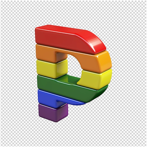 PSD las letras de los colores de la bandera lgbt están giradas hacia la izquierda. 3d letra p