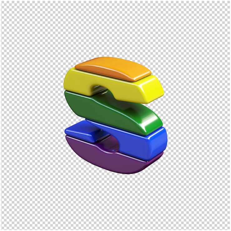 PSD las letras de los colores de la bandera lgbt están giradas hacia la izquierda. 3d letra s