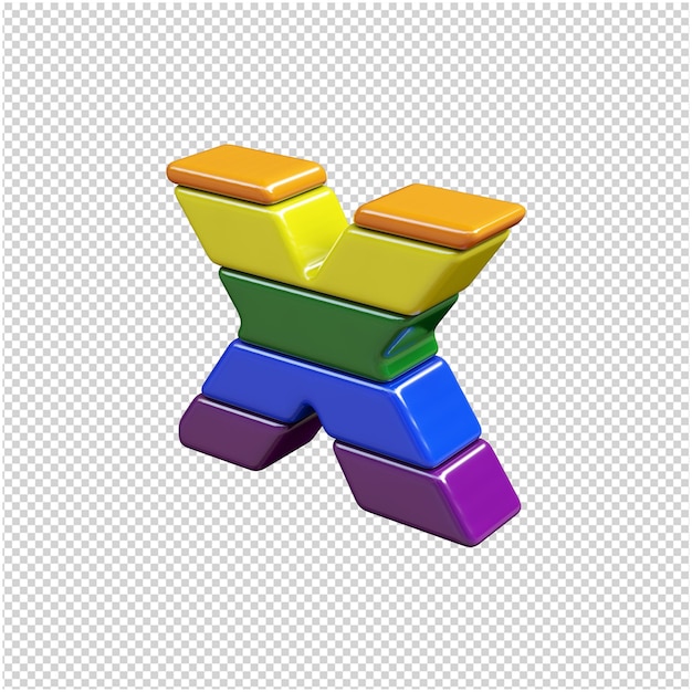 Las letras de los colores de la bandera LGBT están giradas hacia la izquierda. 3d letra x
