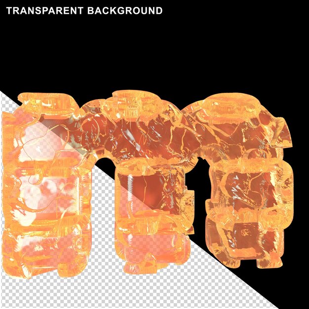 Letras de gelo lascadas de cor laranja. letra 3d m