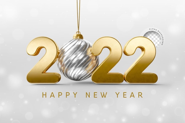Letras de renderização 3D de ano novo banner em design de conceito ouro