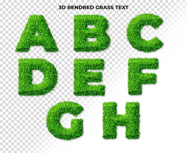 Letras do alfabeto da grama de a a h em fundo transparente
