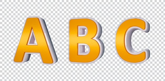 PSD letras do alfabeto renderizadas em 3d, abc, primeira pose, ouro e branco