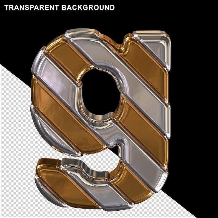 PSD letras doradas con correas plateadas diagonales 3d letra g