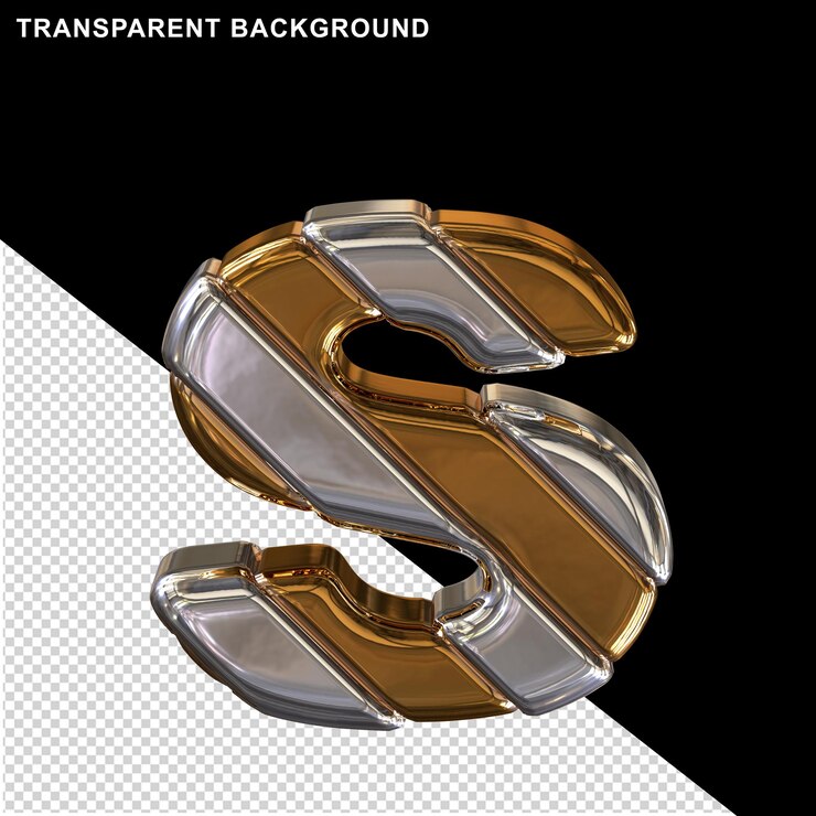 PSD letras doradas con correas plateadas diagonales 3d letra s