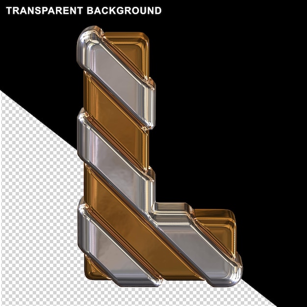 Letras doradas con correas plateadas diagonales 3d mayúscula l