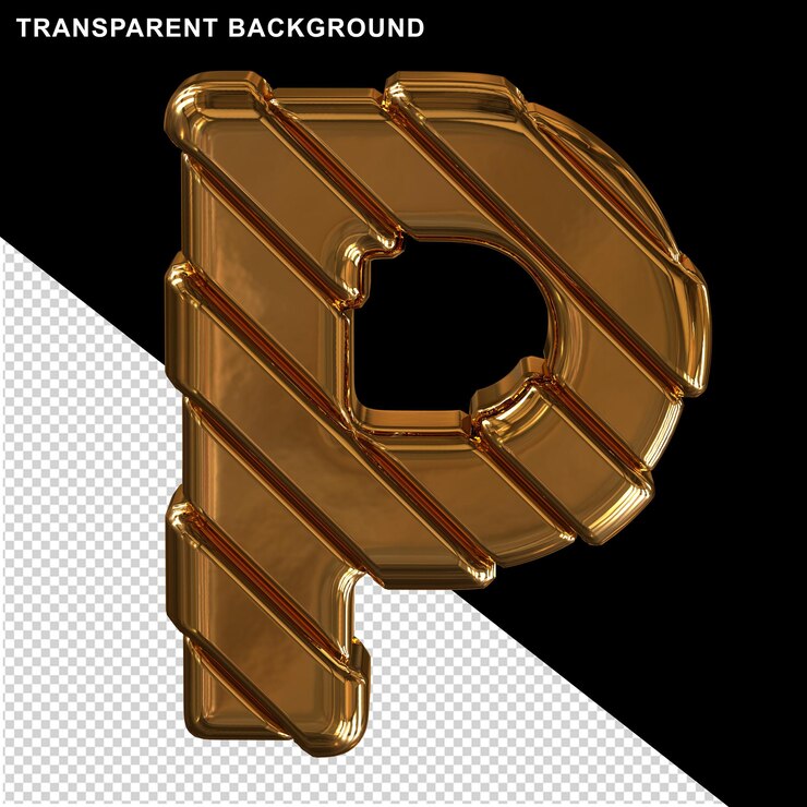 PSD letras doradas con tiras diagonales 3d mayúscula p