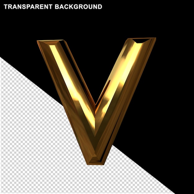 Letras en dorado. 3d letra mayúscula v