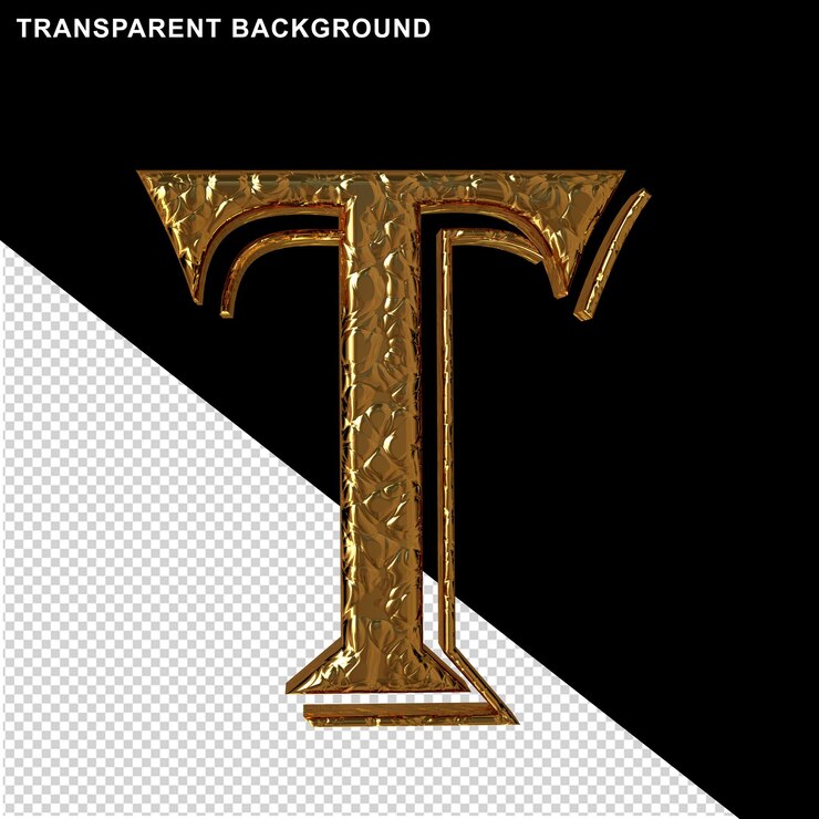 PSD letras douradas caneladas. vista frontal. letra 3d t