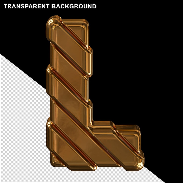 PSD letras douradas com tiras diagonais letra maiúscula 3d l