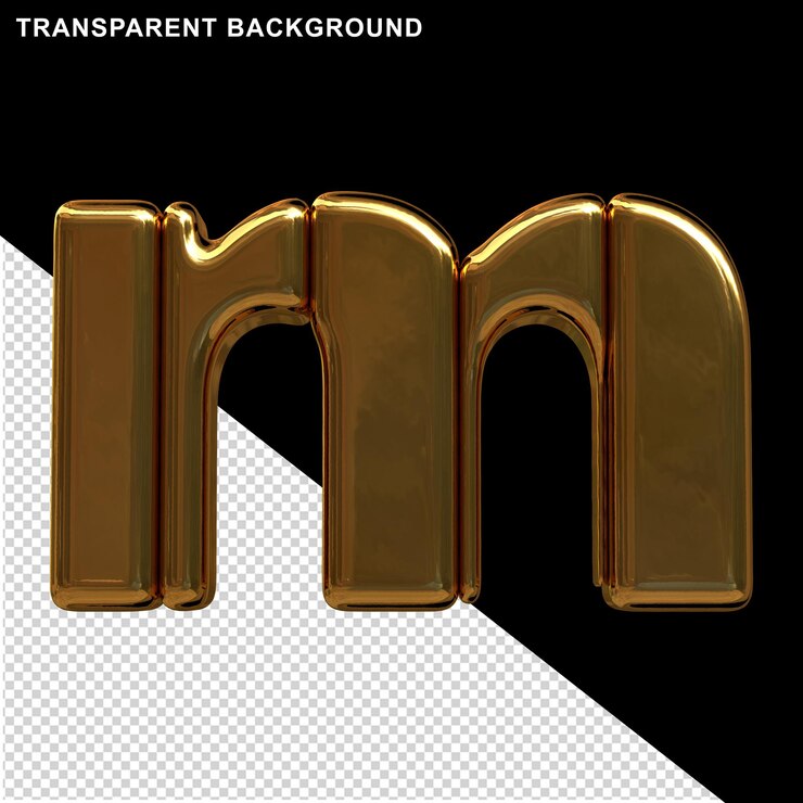 PSD letras douradas feitas de blocos verticais. 3d letra m
