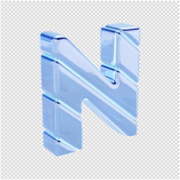 Las letras están hechas de hielo azul, giradas a la derecha. 3d letra n