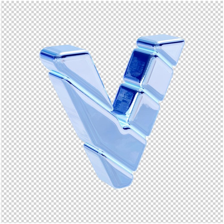 PSD las letras están hechas de hielo azul, giradas a la derecha. 3d letra v